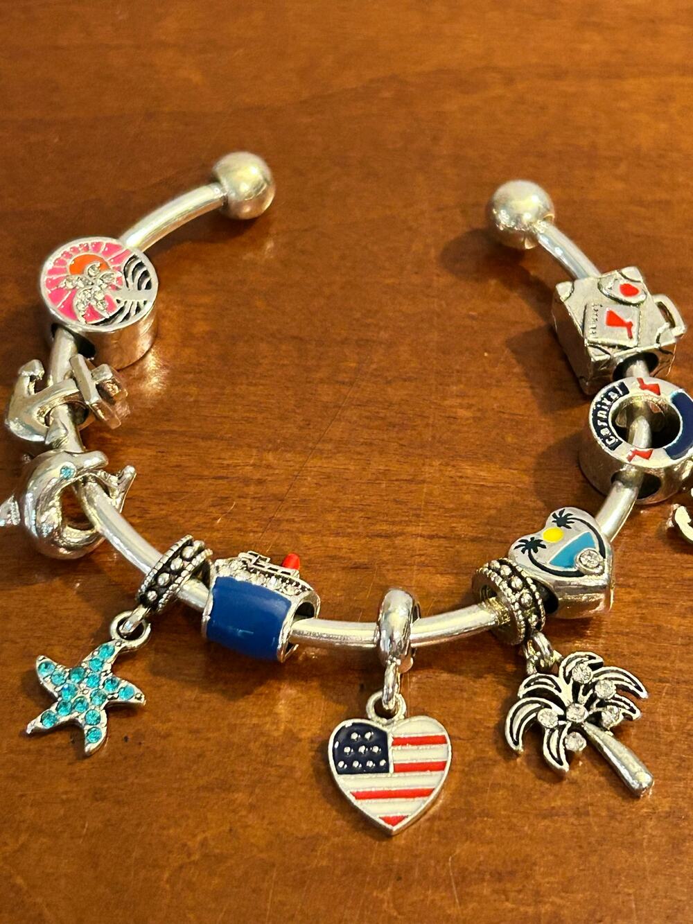 Vintage Fun In The Sun Cruise Ship Charm Bracelet - Nautical Vacation Beach